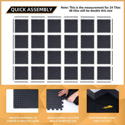 Alfombrillas Entrelazadas de Espuma EVA (24/48 pzs) – Suelo Protector para Gimnasio en Casa, Aislamiento Acústico y Fitness