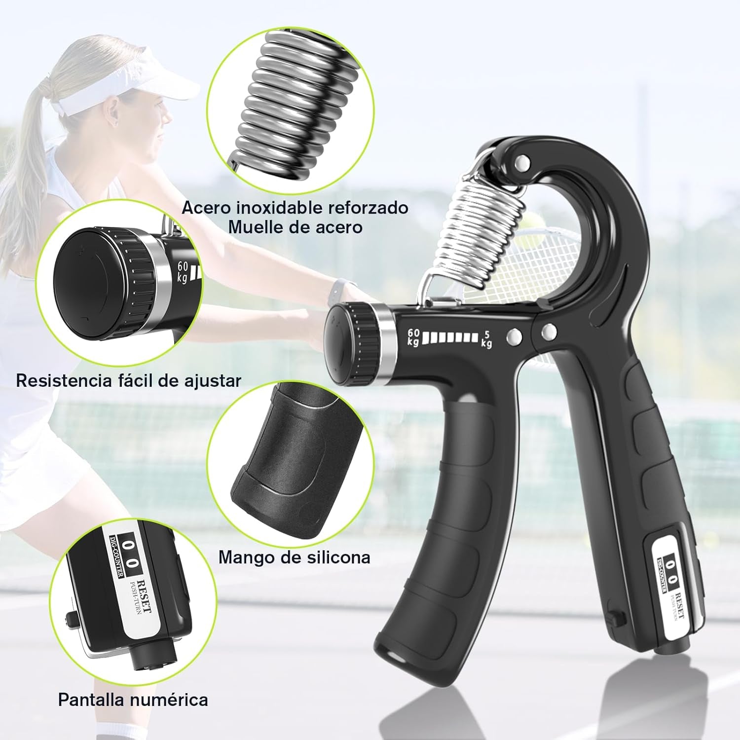 Fortalecedor de Agarre Ajustable U-VKK (5-60 kg) – Ejercitador de Mano, Antebrazos y Muñeca con Resistencia Variable, Ideal para Rehabilitación y Fitness